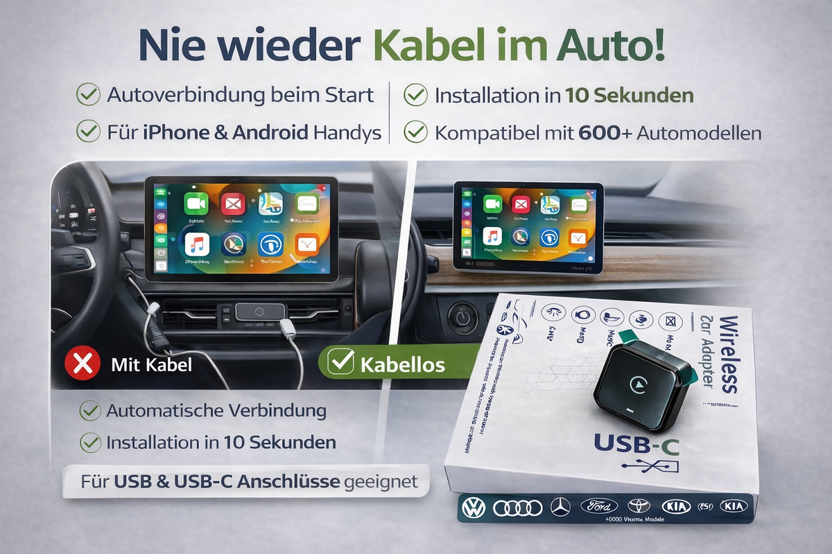 AI+ Wireless Apple & Android CarPlay Adapter
Verwandle dein CarPlay in 10 Sekunden kabellos