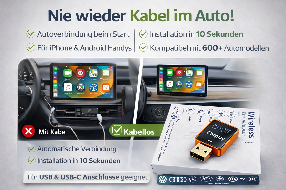 AI+ Wireless Apple & Android CarPlay Adapter
Verwandle dein CarPlay in 10 Sekunden kabellos